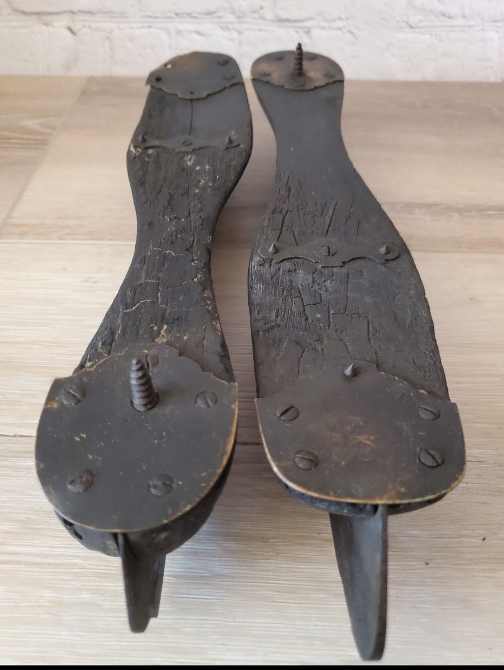 Antique Wooden Ice Skates - Dark Brown
